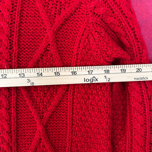 MERONA WOMEN'S PULLOVER SWEATER RED MIXED CABLE KINT CREW NECK SIZE M (MEDIUM ) - Picture 6 of 8